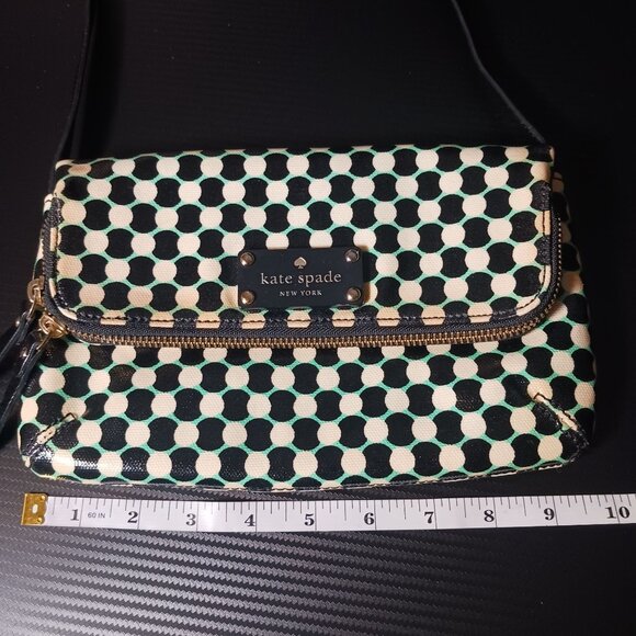 Kate Spade Dundee Drive Alec Flap Pocket Crossbody Bag Mint Polka Dot Purse - Picture 15 of 15